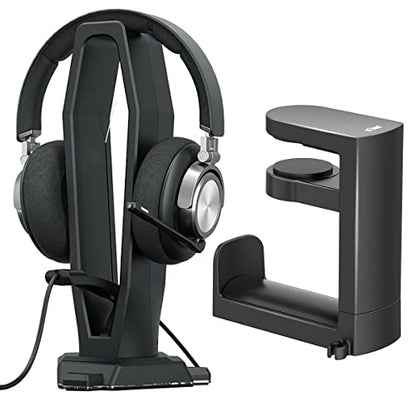 KIWIFOTOS PC Gaming Headphone Holder Under Desk Headset Hanger Mount + Headset Stand with Mouse Bungee Headphone Holder Stand Gaming Accessories