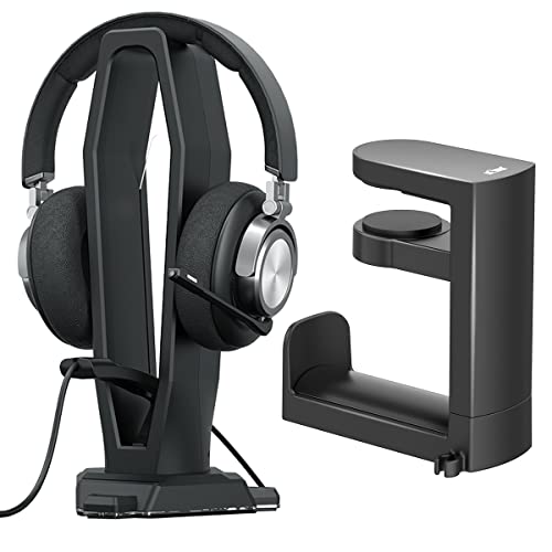 KIWIFOTOS PC Gaming Headphone Holder Under Desk Headset Hanger Mount + Headset Stand with Mouse Bungee Headphone Holder Stand Gaming Accessories