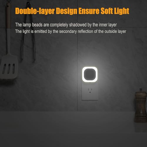 2 Pack Daylight White Night Light, Gentle Eye-Care with Dimmable Wide-Glow & Indirect Reflection, Auto Dusk to Dawn Sensor, Plug in for Kitchen Counter, Garage Workshop, Laundry, Hallway | Dimmable, Dusk to Dawn Sensor, Daylight White, Eye-Care Reflected