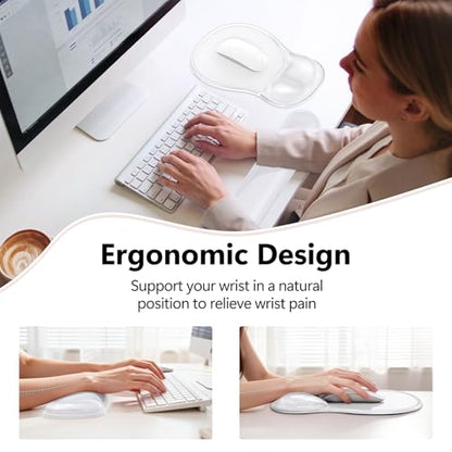 AKIT Ergonomic Mouse Pad and Keyboard Wrist Rest, Gel Wrist Rest for Computer Keyboard, Non-Slip Base, Pain Relief, Mousepad Set for Gaming, Home and Office, Clear - color: Clear