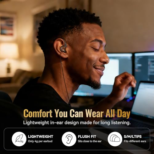 Kinglucky HiFi Wired IEM Earbuds, in-Ear Monitor Headphones for Gaming & Music, Balanced Clear Sound, Detachable 2-Pin Cable, Lightweight Comfortable Fit, 3.5mm Wired Earphones for PC, Laptop & Phone