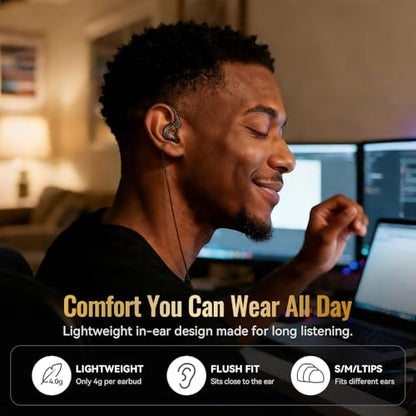 Kinglucky HiFi Wired IEM Earbuds, in-Ear Monitor Headphones for Gaming & Music, Balanced Clear Sound, Detachable 2-Pin Cable, Lightweight Comfortable Fit, 3.5mm Wired Earphones for PC, Laptop & Phone