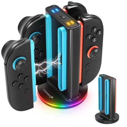 Fosmon 4 in 1 Bi-Directional Magnetic Charging Dock for Switch 2 Joycon | Premium Bi-Directional Magnetic 4 In 1 Charging Station Dock Base Tower Compatible With Nintendo Switch 2 Joy-con Controllers