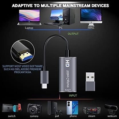 4K TypeC HDMI Capture Card, Cam Link Video Capture Card HDMI to 1080P Type-C for Windows Mac OS System for Streaming Gaming Meeting with USB C Adapter to Adjust PS3 4, Switch, Xbox