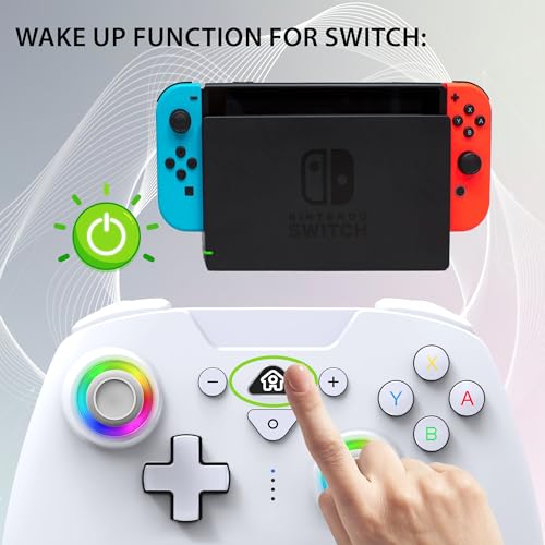 SUBSONIC Switch and Switch 2 Wireless Controller - LED Pro controller White | Pro Controller Gamepad for Nintendo Switch 2 and Nintendo Switch, Ergonomic, Programmable LED, Vibration Function, Gyroscope - color: White