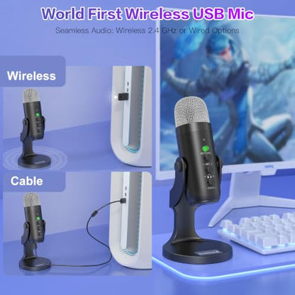 ZealSound Wireless Microphone,USB Mic for iPhone PC iPad Android Phone-Cordless Condenser Desktop Microphones with Mute Echo Monitor Volume Gain 2.4GHz for Podcast,ASMR,Gaming,YouTube Video/K66 Black
