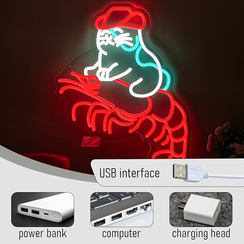 Cat Cowboy Lobster Neon Sign Dimmable Cowboy Shrimp LED Neon Light Cat Crawfish Light Up Sign for Wall Decor Home Club Party Hotel Bar Restaurant - style: Cat Cowboy Lobster