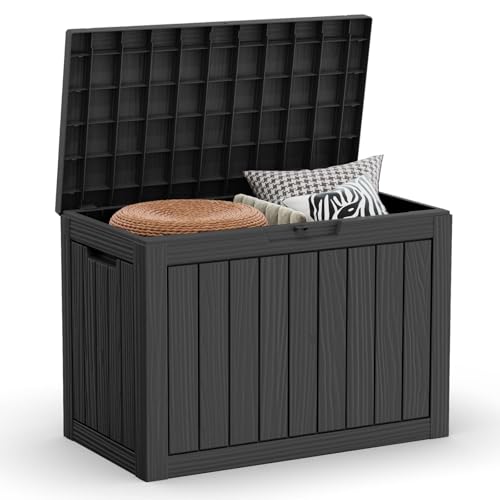 LAUSAINT HOME 45 Gallon Resin Deck Box, Package Delivery Box with Lockable Lid, Waterproof Outdoor Storage Box For Garden Tools, Patio Cushions(45 Gallon,Black) - color: Black, size: 45 Gallon