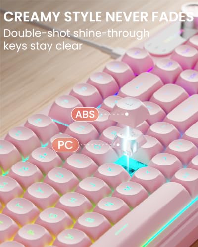 EWEADN Wired Keyboard and Mouse Combo with Detachable Wrist Rest, Quiet Ergonomic Keyboard Mouse Set with Multimedia Knob, RGB Backlit, Double-Shot Keycaps Natural Typing for Laptop, PC - Pink - color: Pink