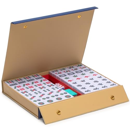 Yellow Mountain Imports “Bleau Opal” Chinese Mahjong Set with 146 Tiles and Blue Vinyl Case - for Chinese Style Gameplay Only [天體蛋白石中國麻將] | Experience Chinese Mahjong with this 146-tile set, engraved with a teal bamboo motif and authentic Chinese characte