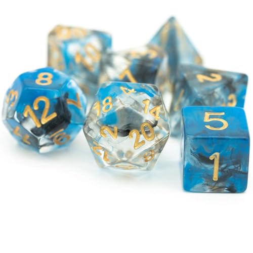 UDIXI DND Dice Set 7PCS Resin Polyhedral D&D Dice for Role Playing Games | Blue Black Colors, Dreamy Effect, Velvet Dice Bag Packaging, for Dungeons and Dragons Role Playing Games and Tabletop Games - color: S-blue and Black
