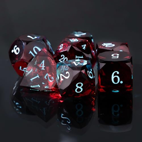 Resin DND Dice Set, 7 Pieces Handmade Sharp Edge Polyhedral Dice for Role Playing Game, Dice Accessory for D&D RPG Players and Starters d4 d6 d8 d10 d12 d20 with Gift Box (Red and Blue) - color: Red and Blue