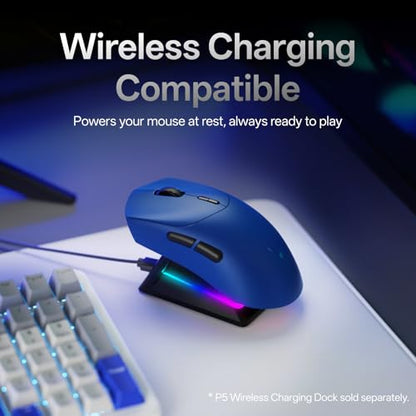 Rapoo VT7 Wireless Gaming Mouse, True 8K Wireless Polling Rate, 53g Lightweight, Up to 750 Hr Battery, Nordic nRF54L15 MCU, 100-Million Mechanical Switch, 10 Programmable Buttons, Macro Enabled - color: Blue