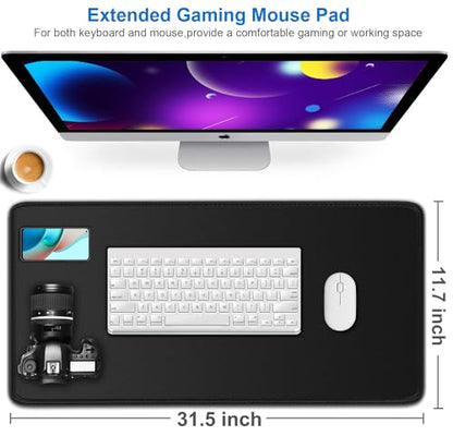 Large Extended Gaming Mouse Pad, Water Resist Non-Slip Mousepad Rubber Base Long Desk Mouse Pad with Stitched Edges, Computer Keyboard Mouse Mat for Gaming, Office & Home, 31.5 x 11.7 in, Black - color: Black, size: 31.5L x 11.7W inches