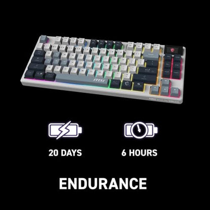 msi Forge GK600 TKL Wireless Sky - Mechanical Linear SWITCHES - Dye-Sublimated PBT Keycaps, Anti-Slip Base, RGB LED, USB 2.0, Bluetooth, 2.4 GHz - Tenkeyless - style: FORGE GK600 TKL W SKY US