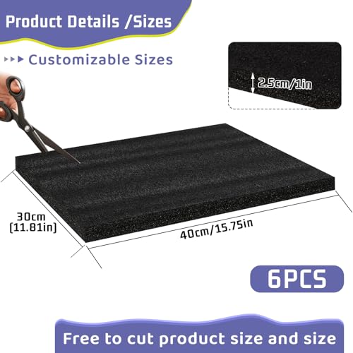6 Pcs 16'' x 12'' x 1'' Polyurethane Foam - Foam Inserts for Cases Packing Foam Black Craft Foam Sheets for Packing Camera Toolbox Storage - size: 16'' x 12'' x 1''