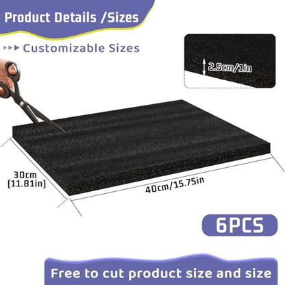 6 Pcs 16'' x 12'' x 1'' Polyurethane Foam - Foam Inserts for Cases Packing Foam Black Craft Foam Sheets for Packing Camera Toolbox Storage - size: 16'' x 12'' x 1''