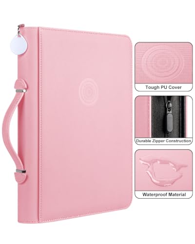 GEAoffice 9 Pocket Trading Card Binder, Holds 576 Cards, Premium PU Zip Card Binder with Handle, Side-Loading Pockets, Fits TCG, MTG, Sports Cards & Sleeved Cards (Pink) - color: Pink