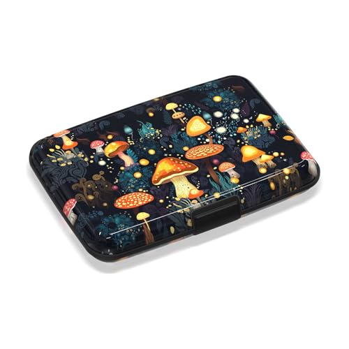 Mini Metal Wallet Credit Card Holder Business Card Case Slim Metal ID Case for Men Women, Cute Mushrooms - color: Cute Mushrooms