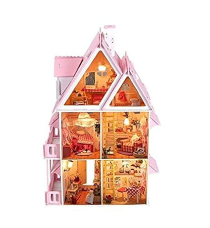NWFashion Children's 17" 2 Floors with Furnitures Lights DIY Kits Assemble Miniature Wooden Dollhouse(Sunshine Alice) - color: Sunshine Alice