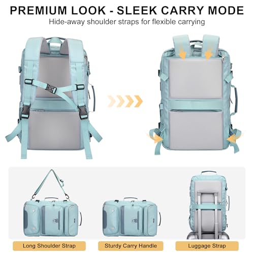 PIJUSHI Carry on Travel Backpack for Women with Shoe Compartment Fits 16“ | 3-In-1 Convertible Duffel/Shoulder Bag with USB Port, Anti-Theft Pocket for Daily, Weekend Trip, PE039 Blue - color: Blue