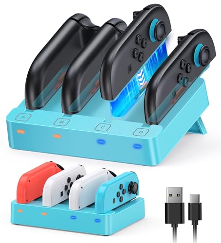 Controller Charger for Nintendo Switch 2/Switch 1 for Joycon | Horizontal Charging Dock Station for Joycon 1 and 2, Multi-function Foldable Storage Stand (Blue) - color: Blue