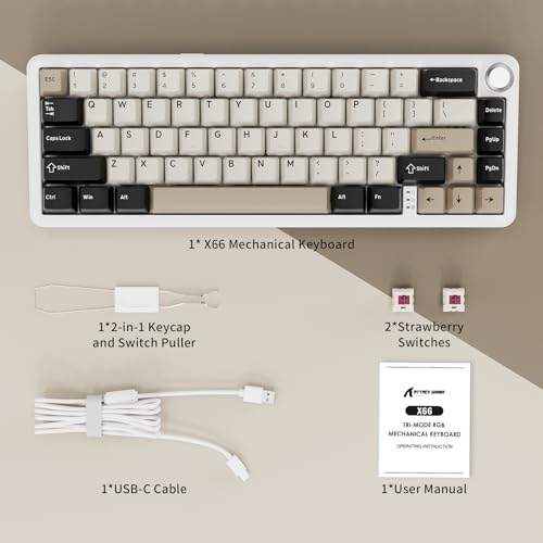 ATTACK SHARK X66 Wireless 60% RGB Mechanical Gaming Keyboard-Cheese White | Volume Knob,Tri Mode-USB-C Wired/BT5.0/2.4Ghz,Gasket Mount,PBT Keycap,Hot Swappable Strawberry Switch,TKL,NKRO for PC Win Mac - color: Cheese White