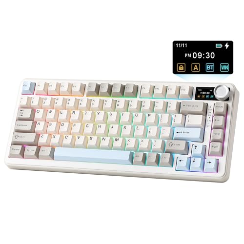 YUNZII B75 PRO MAX QMK/VIA Wireless Mechanical Keyboard | 75% Layout with Screen and Knob, Custom Hot Swap, Gasket, Creamy Switches, for Win/Mac (Beige,Candy Switch) - color: Beige, size: Candy Switch