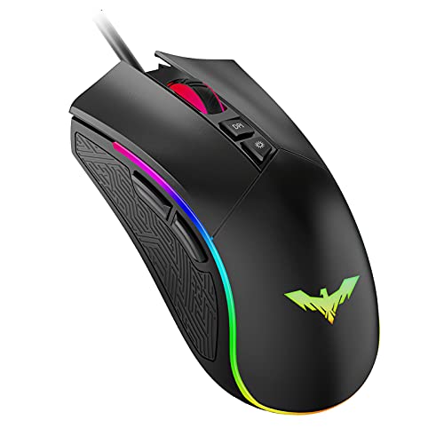havit RGB Gaming Mouse Wired Programmable Ergonomic USB Mice 4800 Dots Per Inch 7 Buttons & 7 Color Backlit for Laptop PC Gamer Computer Desktop (Black)