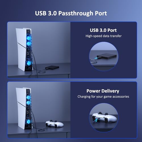 NexiGo PS5 Slim Silent Enhanced Cooling Fan with Adjustable Speed, Auto Power On/Off, with USB 3.0 Port, Efficient Cooling System for Both PS5 Slim Disc and Digital Editions - color: Black, style: PS5 Slim
