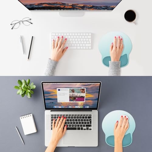 ITNRSIIET Ergonomic Mouse Pad with Wider Memory Foam Wrist Rest +17%, Curved Cushion Reduces Pressure 20%, Pain Relief, Non-Slip, Smooth, Cute Color Desk Accessory, 9.85 x 9 inch, Light Green Gradient - color: Light Green Gradient