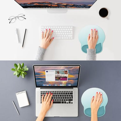 ITNRSIIET Ergonomic Mouse Pad with Wider Memory Foam Wrist Rest +17%, Curved Cushion Reduces Pressure 20%, Pain Relief, Non-Slip, Smooth, Cute Color Desk Accessory, 9.85 x 9 inch, Light Green Gradient - color: Light Green Gradient