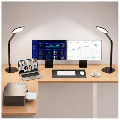 LED Desk Lamp for Home Office, Soft Edge-lit Design, Modern Style | Professional Eye-Caring Diffused Light, Dimmable Computer Light with 30 Modes, Memory & Timer, Flexible Swing Arm Table Lamp - color: Black (2-Pack)