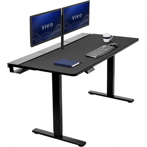 VIVO Black 60 x 30 in Standing Desk, DESK-KIT-1B6-P3B | Electric, Holds 220 lbs, Sit Stand, Height Adjustable, Cable Tray, Full-Size Mouse Pad, Office Furniture, Black Frame - color: Black Top / Black Frame, size: 60 x 30