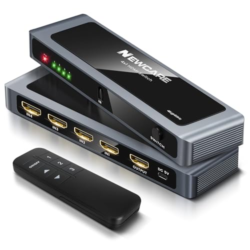 NEWCARE HDMI Switch 4 in 1 Out 4K@60Hz, Aluminum 4-Port HDMI Switcher Splitter with Remote, Supports HDR10 Dolby Vision HDCP 2.2 18Gbps 3D for TV PS5 Xbox Laptop Projector Fire Stick