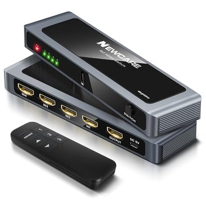 NEWCARE HDMI Switch 4 in 1 Out 4K@60Hz, Aluminum 4-Port HDMI Switcher Splitter with Remote, Supports HDR10 Dolby Vision HDCP 2.2 18Gbps 3D for TV PS5 Xbox Laptop Projector Fire Stick