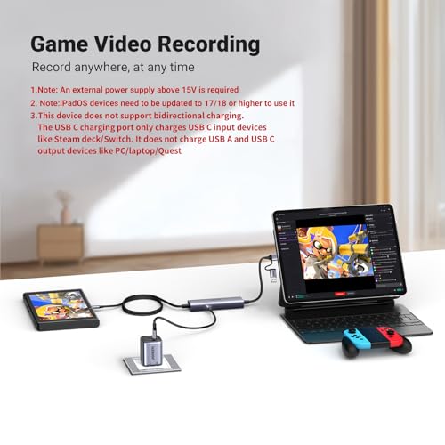 UGREEN 2K 30FPS 1080P 60FPS USB C Video Capture Card for Streaming, Gaming | 100W Power Delivery, Type C to 4K USB3.0, Compatible with Switch 2, iPad, Quest 3, Steam Deck, iPhone 17
