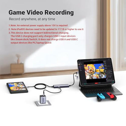 UGREEN 2K 30FPS 1080P 60FPS USB C Video Capture Card for Streaming, Gaming | 100W Power Delivery, Type C to 4K USB3.0, Compatible with Switch 2, iPad, Quest 3, Steam Deck, iPhone 17