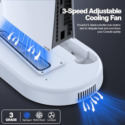 AMZDM Cooling Station PS5 Slim Stand PS5 Pro Cooling Fan with Charging Station PlayStation 5 Console Cooler with Docking Station Controller Charger PlayStation 5 Pro & Slim Disc & Digital White - color: Off-White