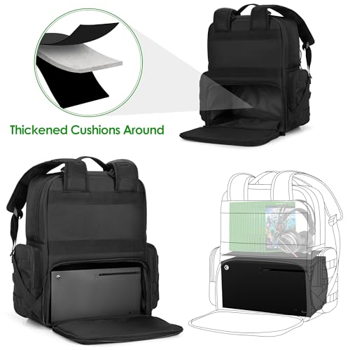 PGmoon Travel Tactical Backpack Compatible with Xbox Series X Console | Carrying Case Bag with Individual Room for Console, Plenty of Pockets for Controllers, Headphone and More(Patent Design)