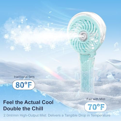 HandFan Upgraded Portable Handheld Misting Fan, Rechargeable Personal Mister Fan, Spray Water Mist Fans, Foldable Electric Mini Cooling Fans for Beach Travel Disney Makeup(Light Blue) - color: Light Blue, style: HF318C