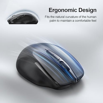 TECKNET Wireless Mouse Rechargeable, 2.4G Computer Mice with USB-A Receiver | 2.4G Connection, 800mAh Battery, 3X Faster Charging, Silent Click, 6-Level 4800 DPI, Ergonomic Design for All-day Comfort - color: Grey