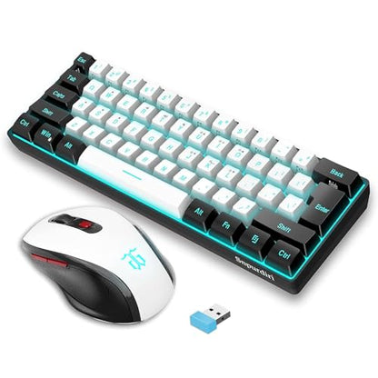 Snpurdiri 2.4G Wireless Gaming Keyboard and Mouse Combo, Include Mini 60% Merchanical Feel RGB Backlit Keyboard, Ergonomic Vertical Feel Small Wireless Mouse(Black and White) - color: Black White Combo