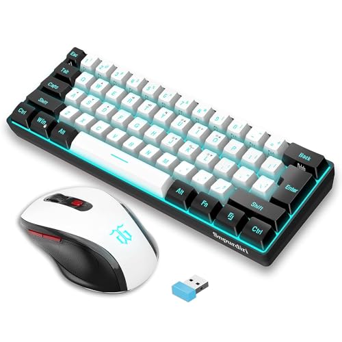Snpurdiri 2.4G Wireless Gaming Keyboard and Mouse Combo, Include Mini 60% Merchanical Feel RGB Backlit Keyboard, Ergonomic Vertical Feel Small Wireless Mouse(Black and White) - color: Black White Combo