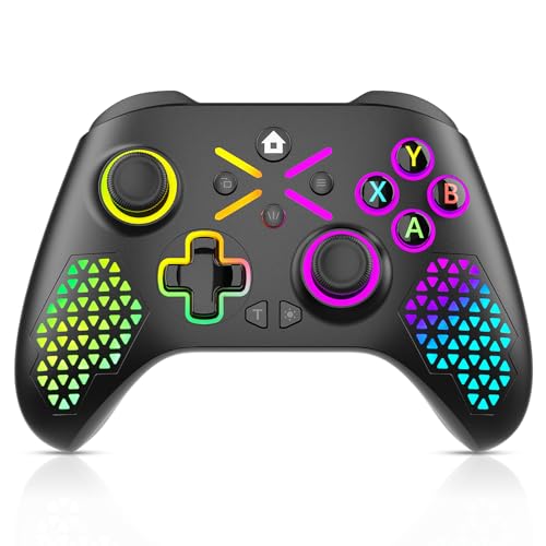 Gamrombo Wireless Controller Replacement for Nintendo Switch/PC, LED Gaming Controller with TURBO,Macro Function,3.5mm Audio Jack - color: Black