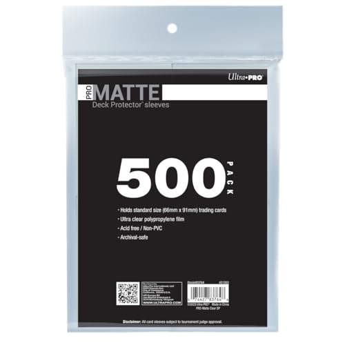 Ultra PRO - 500ct Clear PRO-Matte Standard Card Sleeve Deck Protector, Protect & Store Collectible Cards, Sports Cards, MTG, D&D Cards, Sized to Fit Standard Size Cards, High Clarity Matte Finish - color: 500ct Matte Clear
