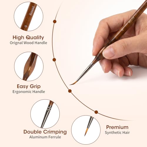 16PCS Miniature Paint Brushes, Detail Paint Brushes Set for Acrylic Watercolor Gouache Oil & Face Painting, Paint by Number, Figurine Brown - color: Brown