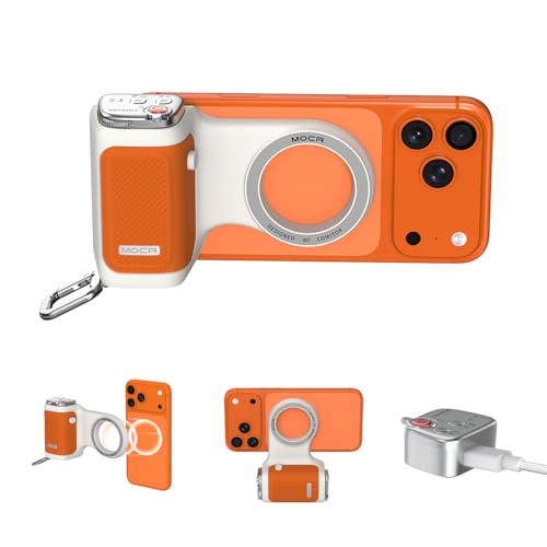COMITOK MOCA iPhone 17 Pro Camera Grip No Need App for iOS26, Compatible iOS17 and iOS18, Fun Shot Magnetic Grip for Phone Native Camera with Anti-Drop Detachable Remote and Convenient Keychain Hook - color: Orange, size: MOCA
