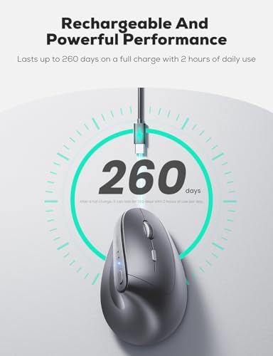 Nulea MD280 Ergonomic Vertical Wireless Mouse - Bluetooth & 2.4G Dual Mode, 4 Adjustable DPI 800/1200/1600/2400, Rechargeable, Silent Clicks, No Lag, 6 Buttons - Perfect for Laptop, Desktop Grey - color: Grey