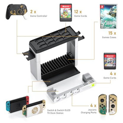Switch Games Organizer Station with Controller Charger, Charging Dock for Nintendo Switch & OLED Joycons, Switch Mounts, Brackets & Stands for Games, the Legend of Zelda: Tears of the Kingdom Edition - color: Tears of the Kingdom Edition